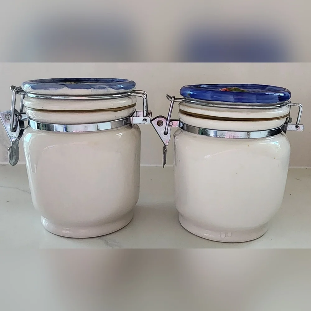 Vintage‎ Ceramic Canisters Fruit Clamp Closure Gaskets Set Of Two